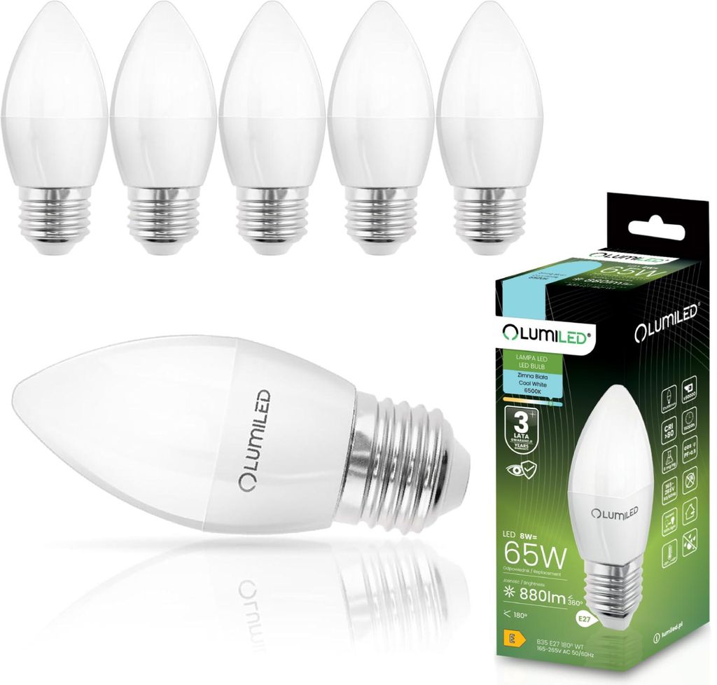 LUMILED LED žiarovka 6 ks sada E27 B35 žiarovka 8W nahrádza Obrázok produktu 
