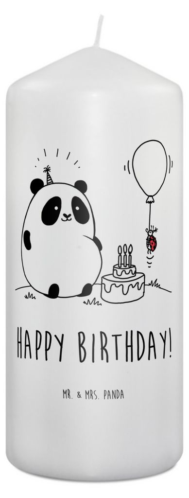 Mr. & Mrs. Panda Kerze Panda Geburtstag 19 x 8 cm - Weiß - Geschenk, Wachskerze, Stumpenkerze, Bedruckte, Erinnerungslicht, Erinnerungskerze