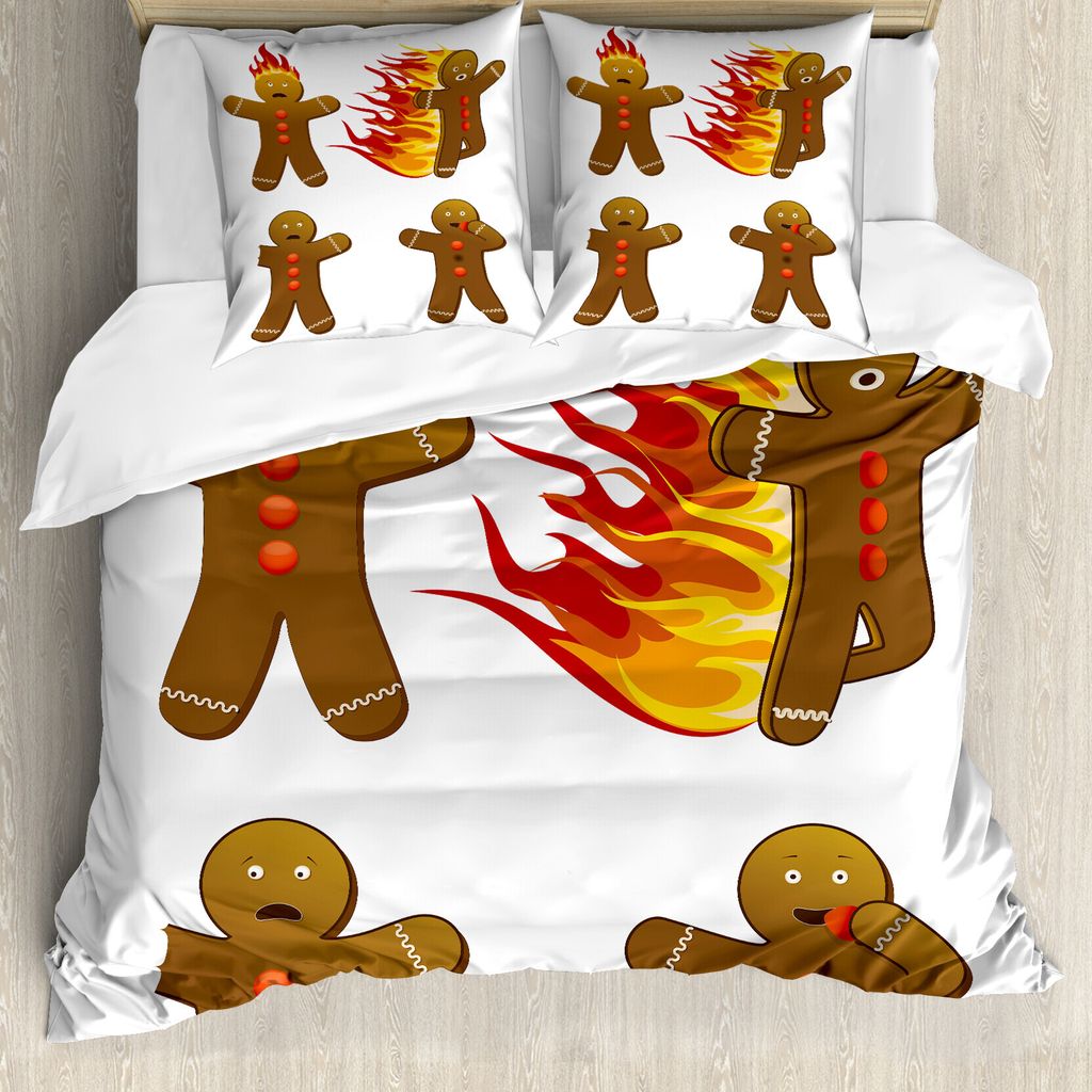 ABAKUHAUS Lebkuchenmann Bettbezug, Komisch, Milbensicher Allergiker geeignet mit Kissenbezügen, 200 cm x 200 cm - 80 x 80 cm, Caramel, Rot, Gelb