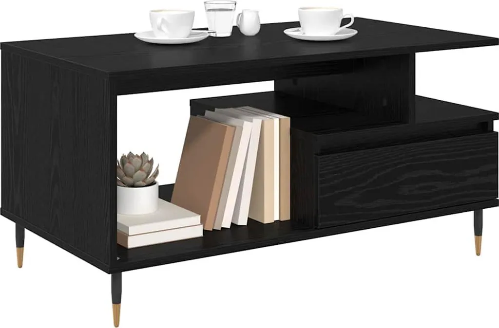 Tavolo Da Caffè Moderno VidaXL Rovere Nero - Rettangolare 102x50x35 Cm, Legno Ingegnerizzato, Superficie Testurizzata, Per Soggiorno