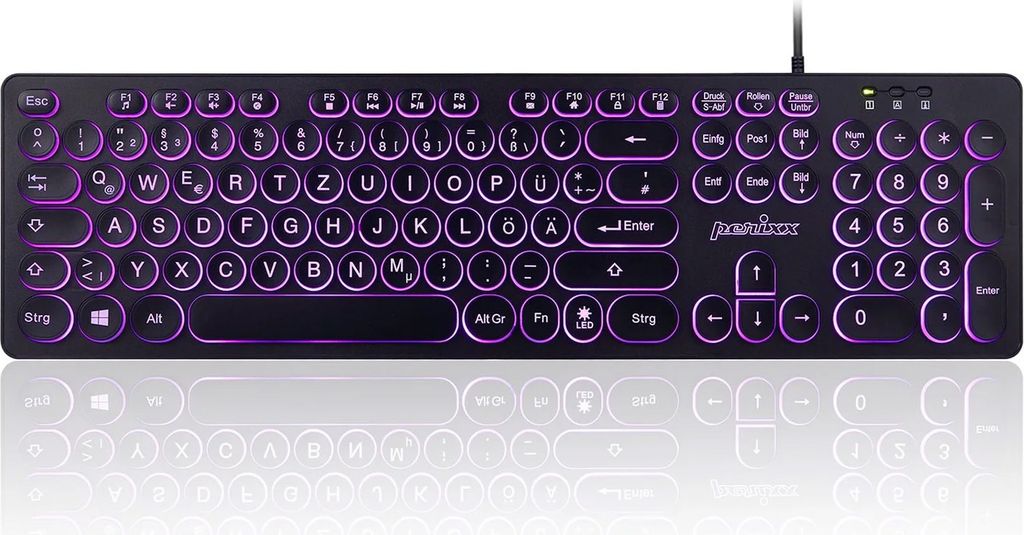 Perixx PERIBOARD-317 R DE B Corded Keyboard German, QWERTZ Black Backlit