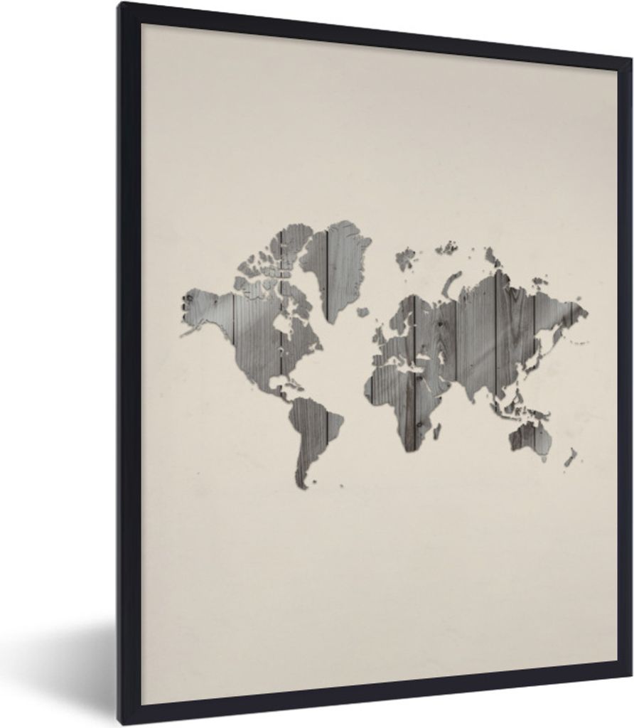 MuchoWow® Gerahmtes Poster Weltkarte - Holz - Regal 60x80 Produktbild 
