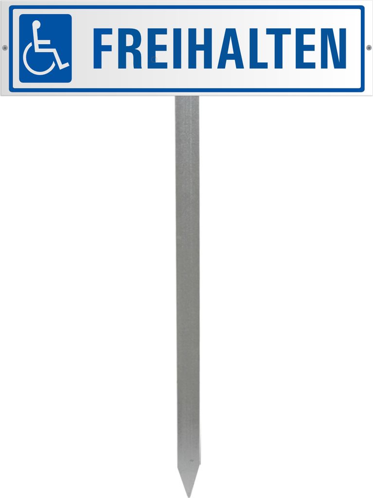Parkplatzschild Freihalten - Aluminium weiss 400x100 mm + Erdspiess