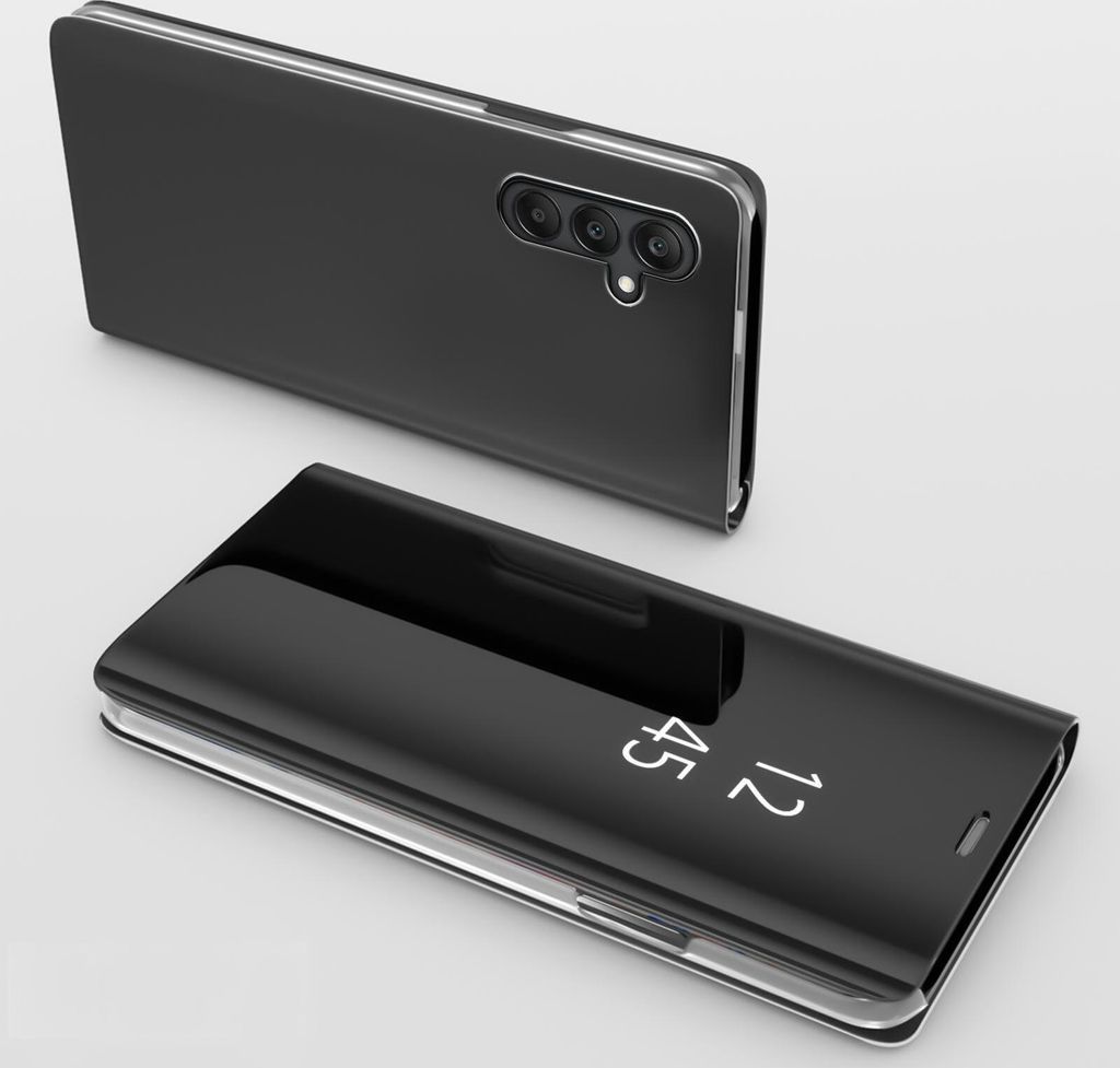 Handy Hülle für Samsung Galaxy A25 5G Clear View Hülle Klapp Flip Hülle Bumper Cover Spiegel Mirror – Farbe: Schwarz