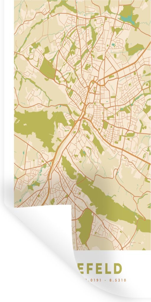 MuchoWow Wandtattoo Wandsticker Wandaufkleber Karte - Bielefeld - Vintage - Stadtplan - Karte 40x80 cm Selbstklebend und Repositionierbar - Repos...