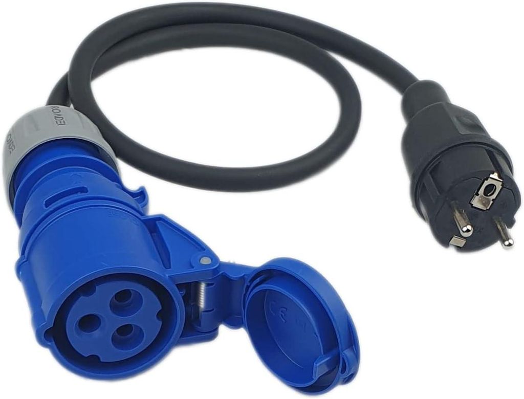 RoadEu – CEE Adapter 16A 3-polig Kupplung auf Schuko Stecker – IP44 Stromadapter mit 0,5m Gummikabel 3x2,5mm² – Für Camping, Werkstatt & Au...