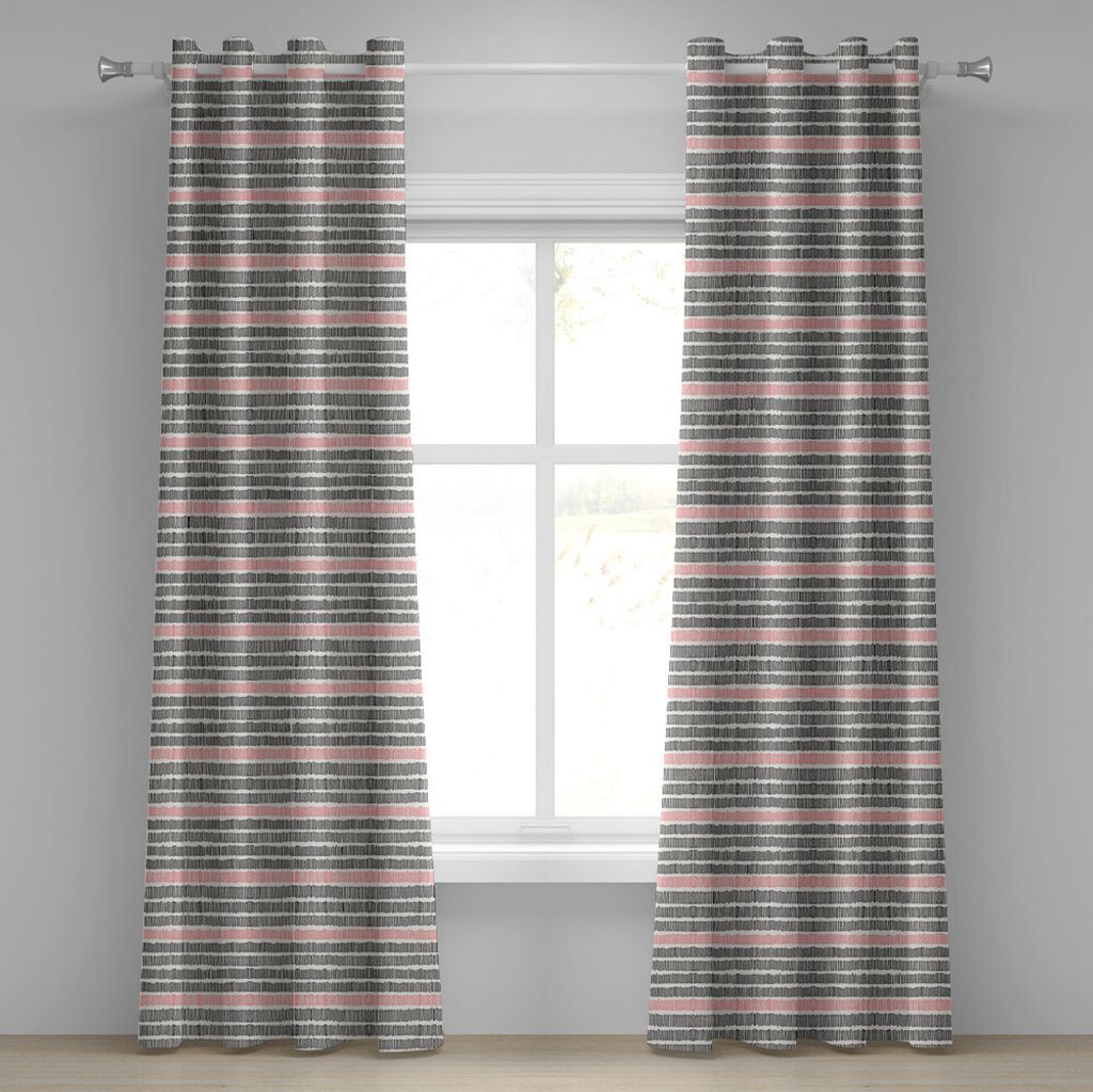 ABAKUHAUS Abstrakt Ösenvorhang, Hand gezeichnete kurze vertikale Linien Retro horizontales Streifen-Hippie-Gekritzel, Dekorative 2-Panel-Fenstervo...