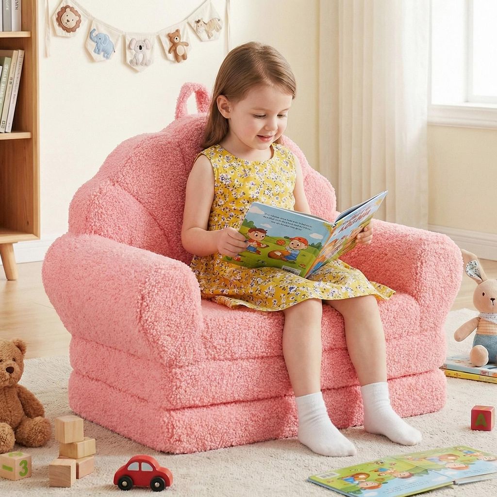 Canapé Et Fauteuil Pliable 2 En 1 En Peluche Pour Enfants – Motif Dessin Animé Mignon, Housse