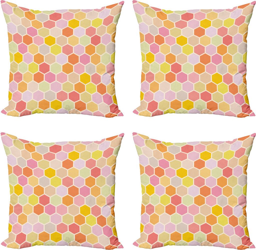 ABAKUHAUS Geometrisch Kissenbezug Set (4 Stück), Hexagon Retro-Muster, Moderner Doppelseitiger Digitaldruck, 50 cm x 50 cm, Mehrfarbig
