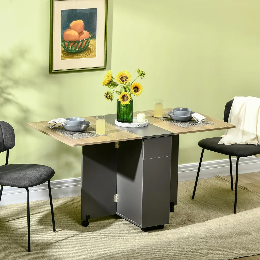 Table à manger modulable avec roulettes et placards de rangement 140cm - 4