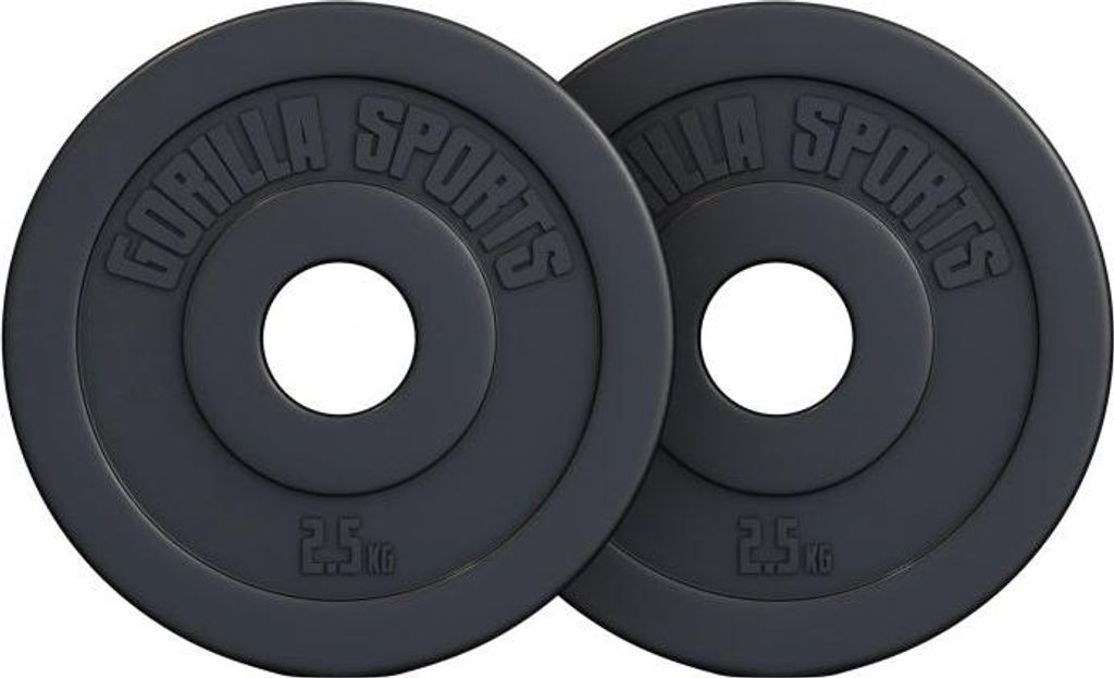GORILLA SPORTS Olympia Hantelscheiben - 5kg Set (2 x 2,5kg) Gewichte, 50mm Bohrung, aus Kunststoff - Gewichtsscheiben, Hantelscheiben-Set, Olympi...