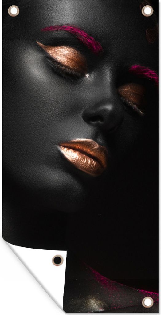 MuchoWow 80x160 cm Outdoor-Poster Gartendeko Sichtschutz Garten Poster für den Garten Frau - Schwarz - Gold