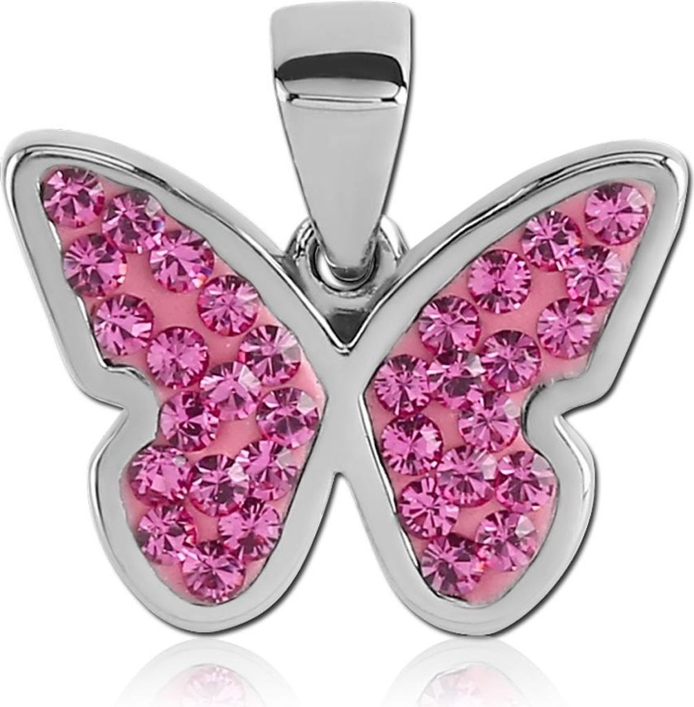 viva-adorno Anhänger Schmetterlingsanhänger Kettenanhänger Edelstahl Zirkonia Kristall Damen Mädchen Schmetterling AG21, Pink