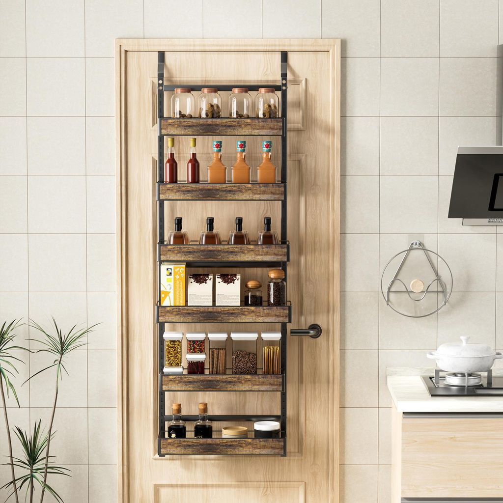 2-in-1-Tür-Speisekammer-Organizer, Wand-Gewürzregal, 6/8-lagiger Gewürzschrank, Tür-Gewürzregale mit verstellbarem Korb für Küchenschrank un...