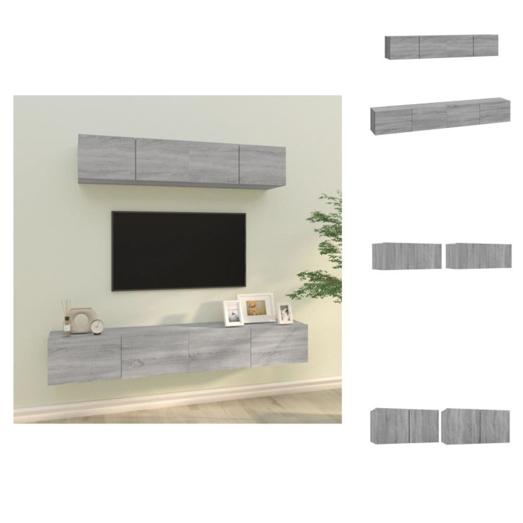 vidaXL 4-tlg. TV-Schrank-Set Grau Sonoma Holzwerkstoff - TV-Möbel