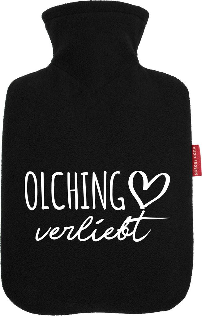 Huuraa Wärmflasche Olching verliebt 1,8 Liter Black Classic Veloursbezug Bettflasche Geschenkidee