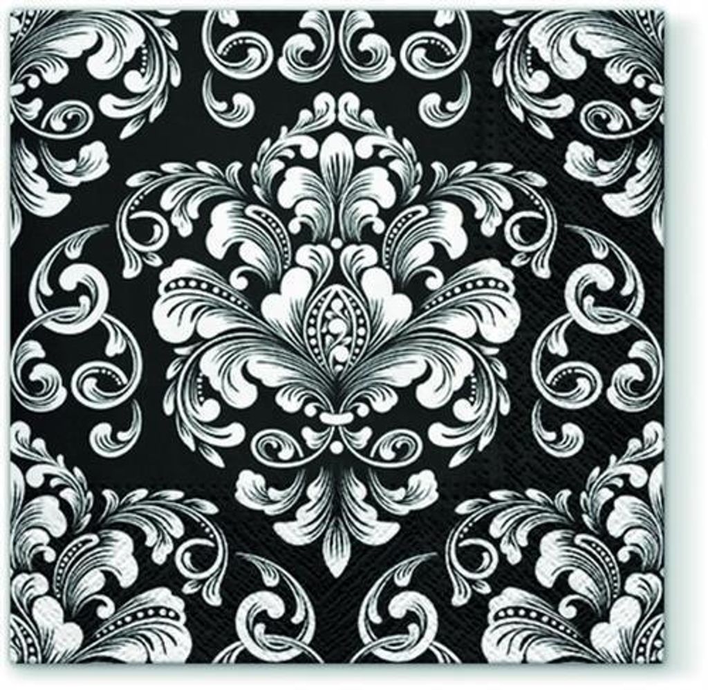 Schwarz-Weiße Ornament-Servietten 33x33cm 20St. Produktbild 