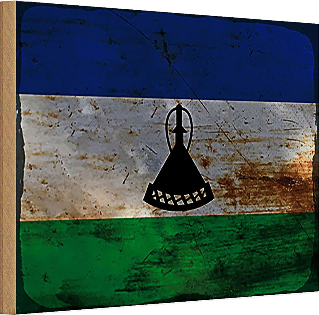 Holzschild Flagge Lesotho 30x20cm Flag of Lesotho Rost