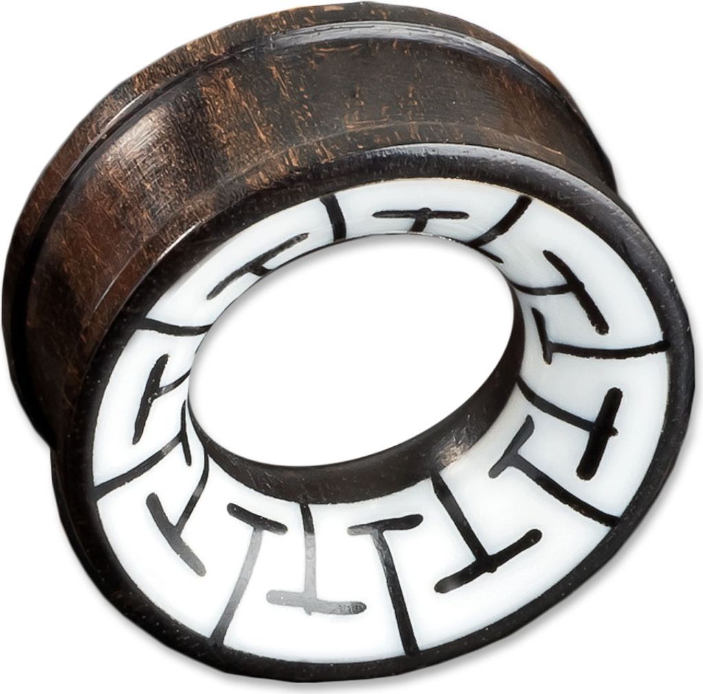 viva-adorno 1 Stück 14mm Flesh Tunnel Plug aus Holz Tribal Inlay Ohr Piercing verschiedene Designs 6 - 30mm Z15 Design D,