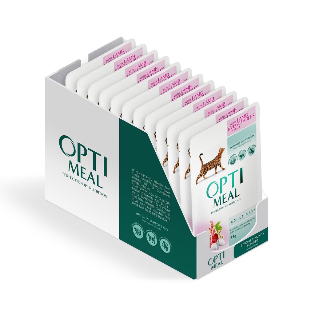 Optimeal Komplettes Nassfutter für ausgewachsene Katzen mit Lamm und Gemüse in Gelee–12x85 g