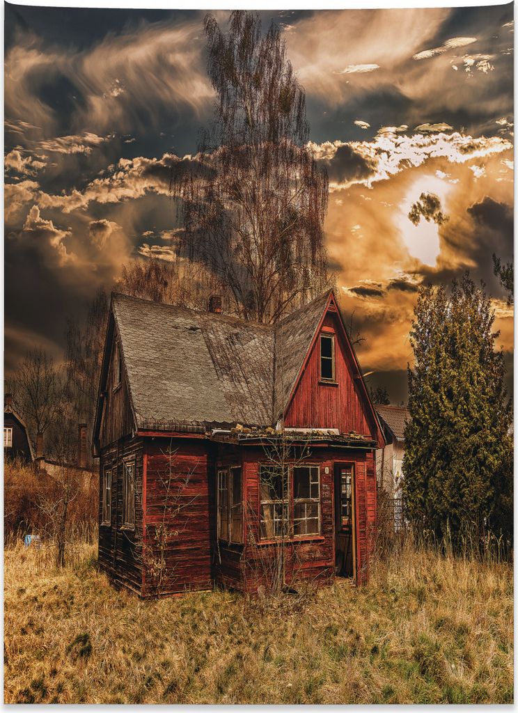 Abakuhaus Landschaft Wandteppich, Horrorfilm Thema aus Weiches Mikrofaser Stoff Kein Verblassen Klare Farben Waschbar, 110 x 150 cm, Mehrfarbig