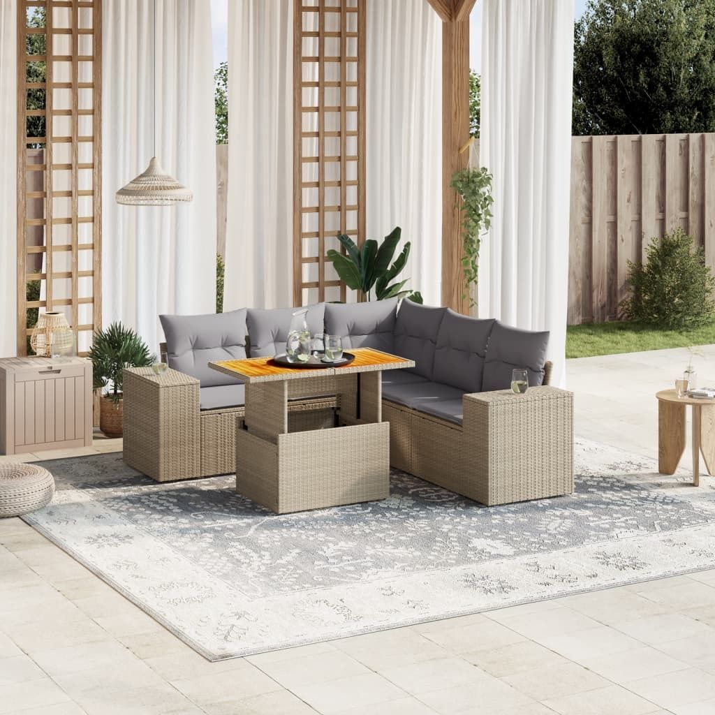 "Rabatt" 6-tlg. Garten-Sofagarnitur - mit sofa - mit Kissen Beige Poly Rattan - Lounge-Dining set CC10645