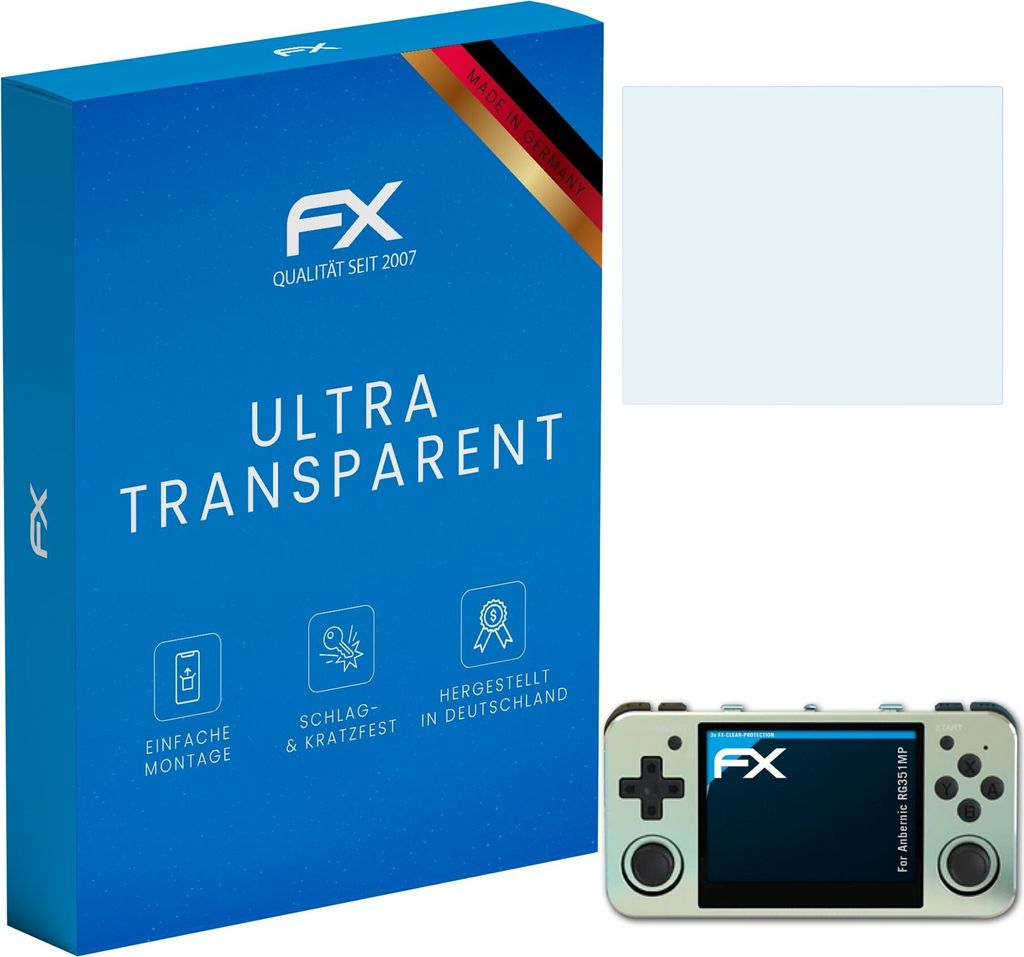 atFoliX FX-Clear 3x Schutzfolie kompatibel mit Anbernic RG351MP Displayschutzfolie