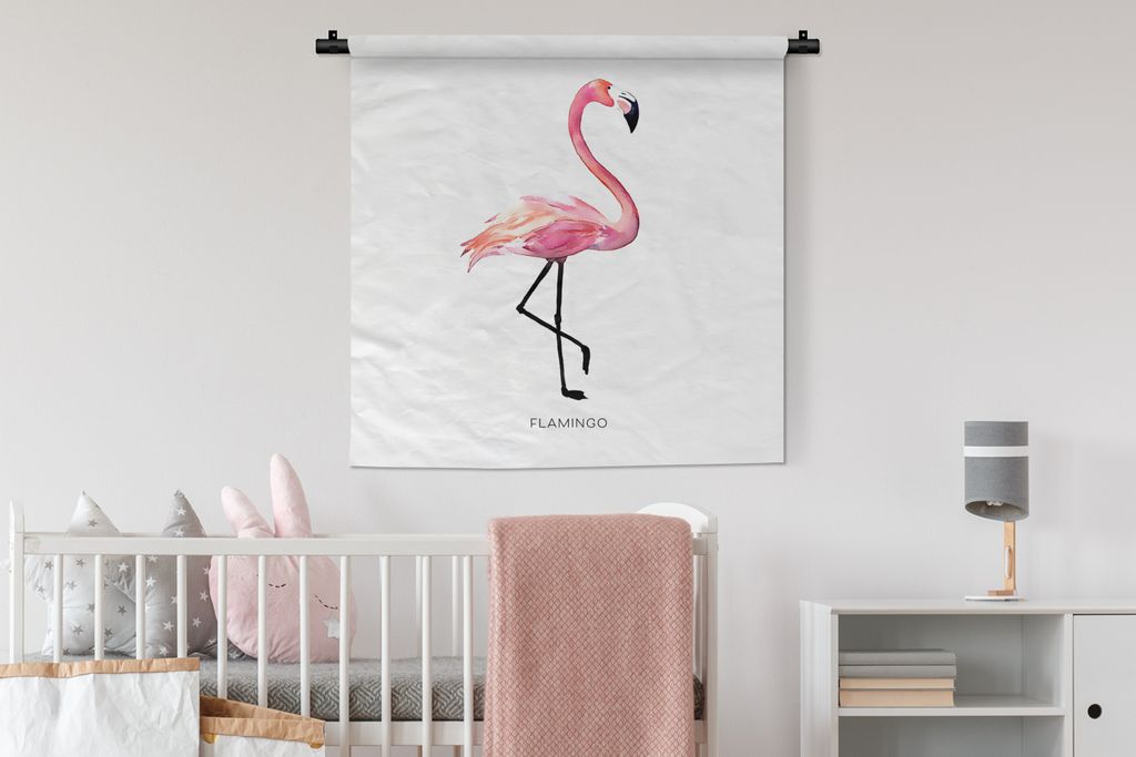 MuchoWow Wandteppich Wandbehang Flamingo - Aquarell - Rosa 90x90 cm Tapisserie Dekoration Wandtuch - Wandaufhänger
