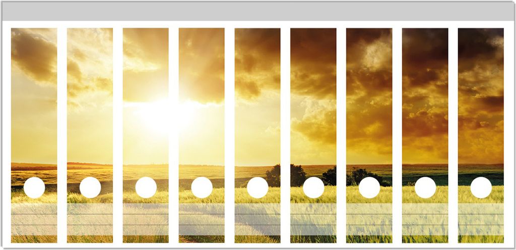 Wallario Ordnerrücken Sticker, selbstklebend für breite Ordner, 9 Stück, Motiv Feldweg in den Sonnenuntergang