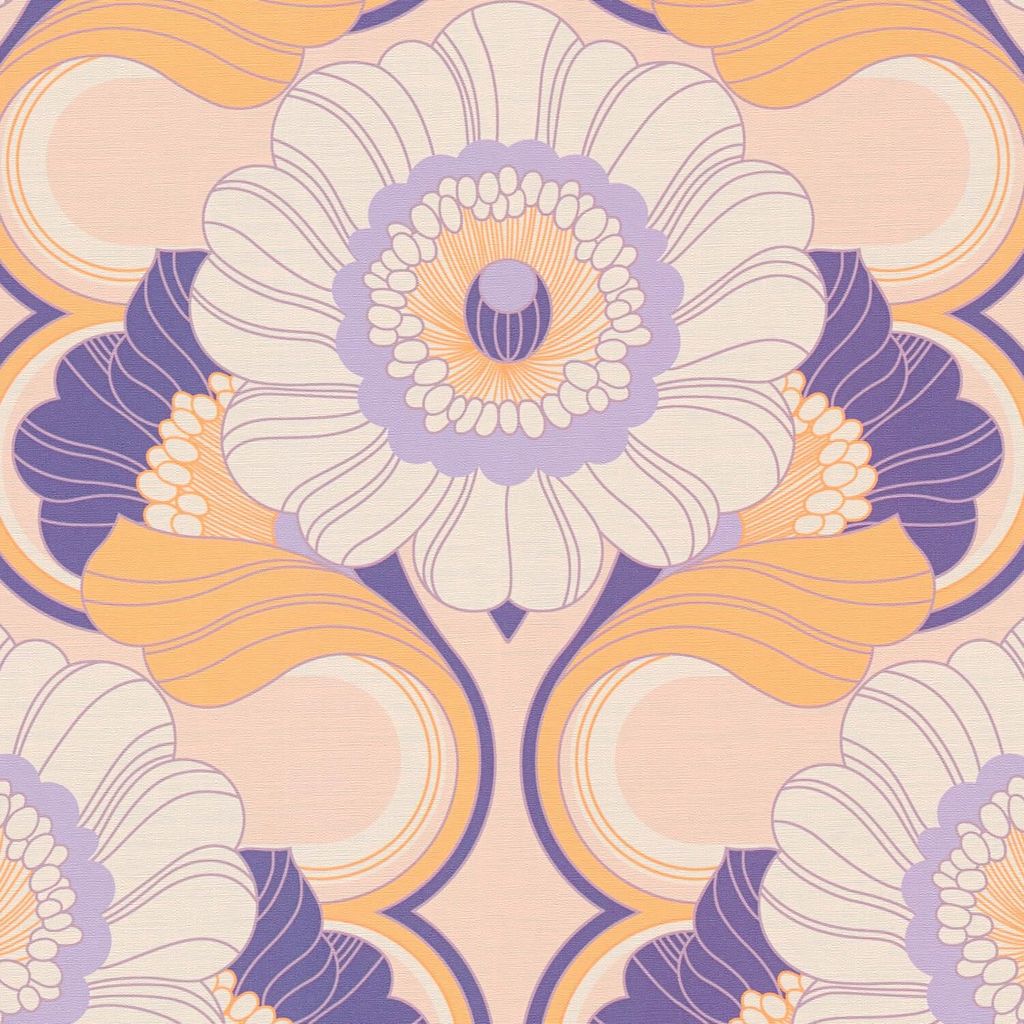 Profhome 395303-GU Retro Tapete Blumen violett beige gelb creme-weiß 4,5 m2