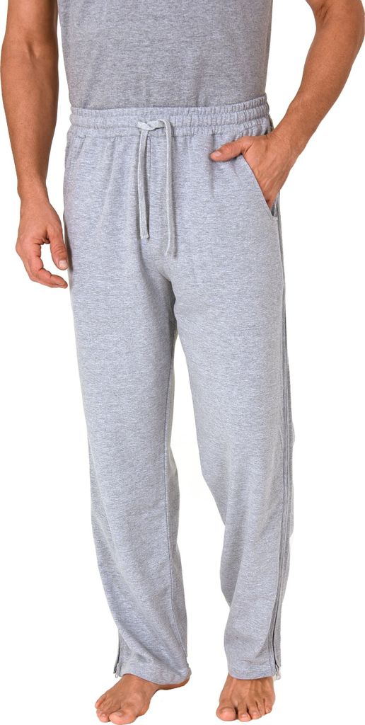 Herren Rehahose mit seitlichen Reißverschluß Jogginghose für Reha, Physio, Gipsbein ; grau , XL