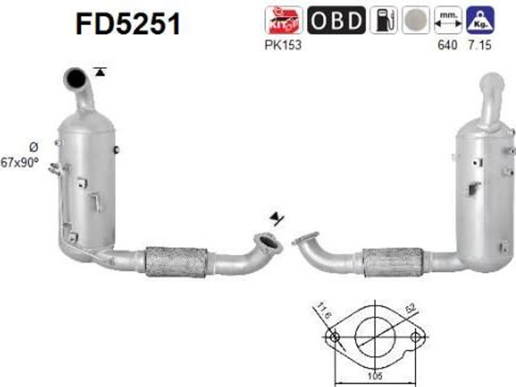 AS FD5251 Ruß-/Partikelfilter, Abgasanlage OE 2346169 kompatibel mit Tourneo, Transit, S60, S80, V60, V70