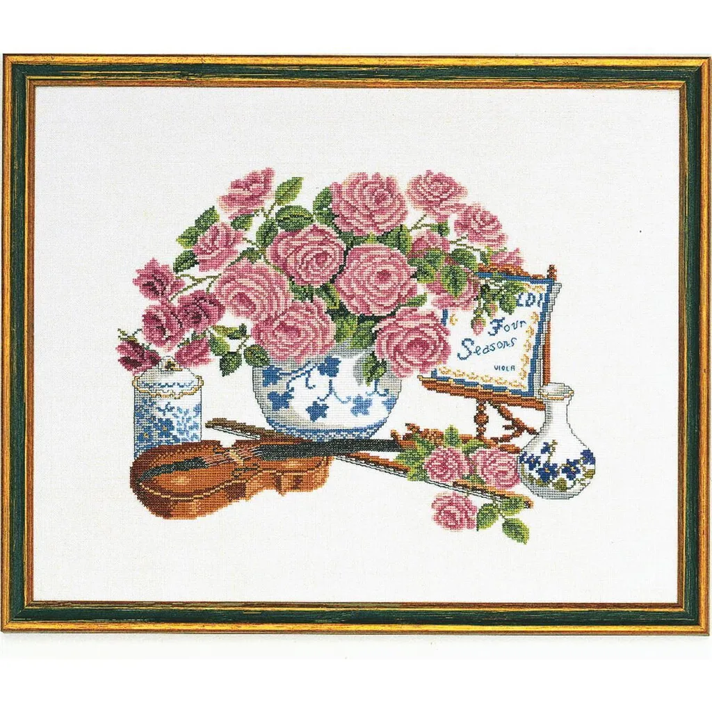 Kit Broderie Roses et Violon Eva Rosenstand - Toile de Lin Haute Qualité