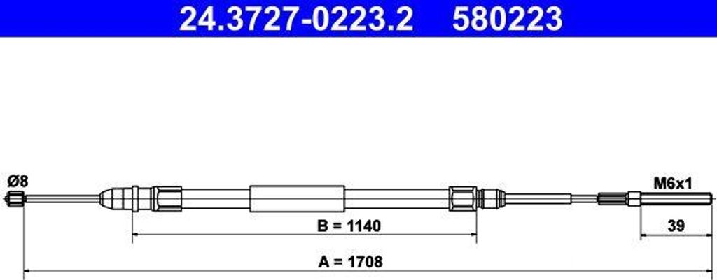 ATE 24.3727-0223.2 Seilzug, Handbremse OE 34411165020 kompatibel mit 3er E46