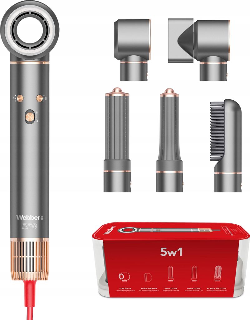 5-in-1-Haartrockner WEBBER HD4 1300 W mit IONISIERUNG UND REGULIERUNG 5 Aufsätze