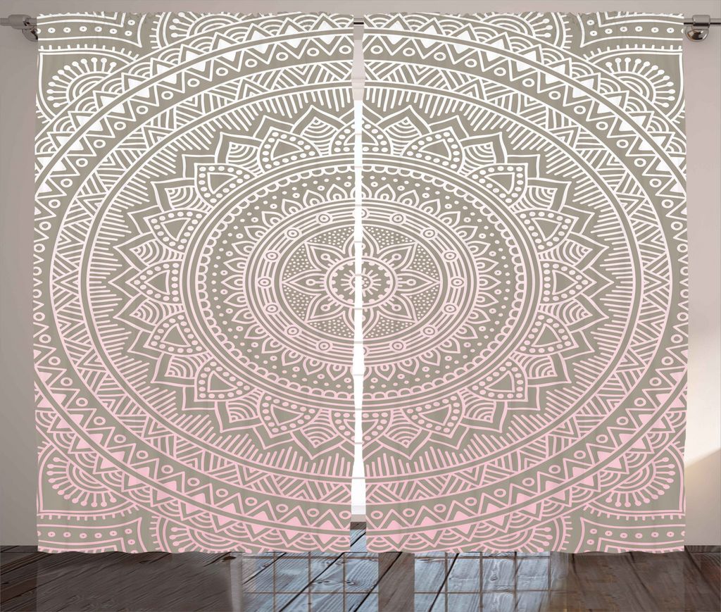 ABAKUHAUS Mandala Rustikaler Gardine, Themen india, Schlafzimmer Kräuselband Vorhang mit Schlaufen und Haken, 280 x 175 cm, Pale Pink Weiß Beige