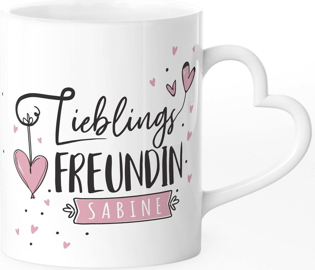 Tasse Herzhenkel Lieblings-Freundin personalisierbar mit Namen persönliche Geschenke kleines Dankeschön SpecialMe weiß Herz-Tasse