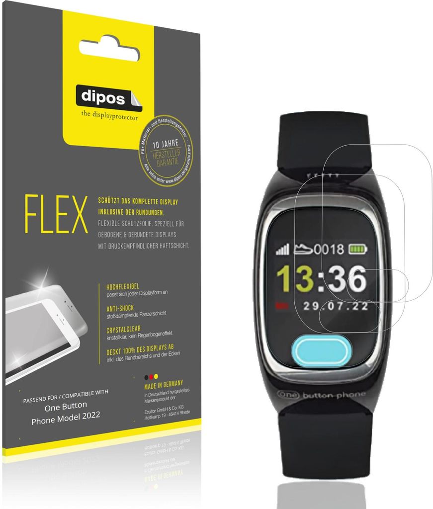 2x Schutzfolie für One Button Phone Model 2022 Folie, 100% Displayabdeckung, dipos Flex
