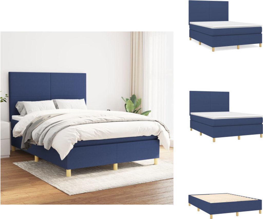vidaXL Boxspringbett mit Matratze Blau 140x190 cm Stoff - Betten & Bettgestelle