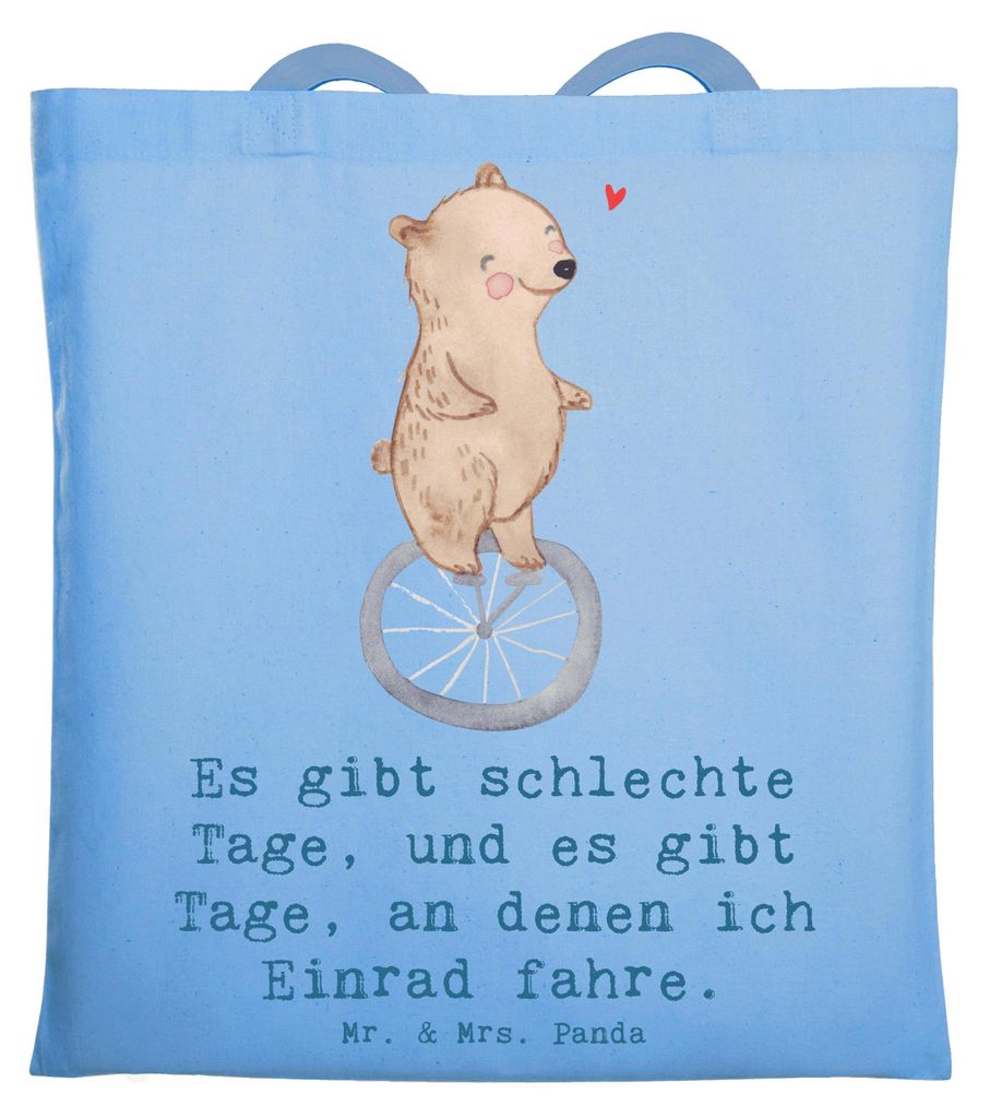 Mr. & Mrs. Panda Tote Bag Bär Einrad fahren - Sky Blue - Geschenk, Beutel, Tasche, Laptoptasche, Schultasche, festival