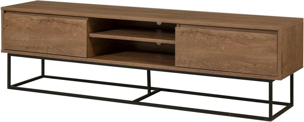 Fernsehschrank Dpicon, Ständer für Wohnzimmerfernseher, Niedriges Wohnzimmer-Sideboard, TV-Ständerbasis, 180x40h50 cm, Walnuss und Schwarz