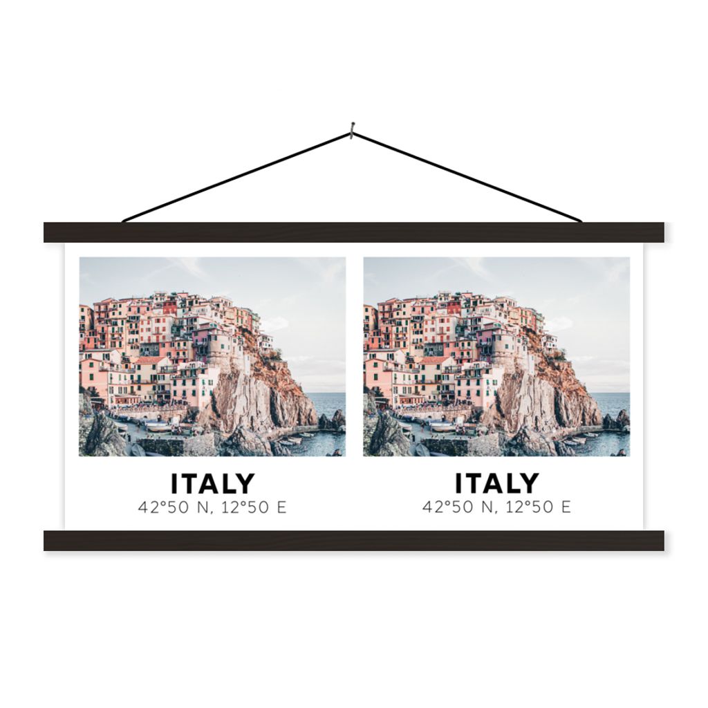 MuchoWow Textilposter Italien - Häuser - Berg 90x45 cm mit schwarzem Rahmen - Klemmleisten