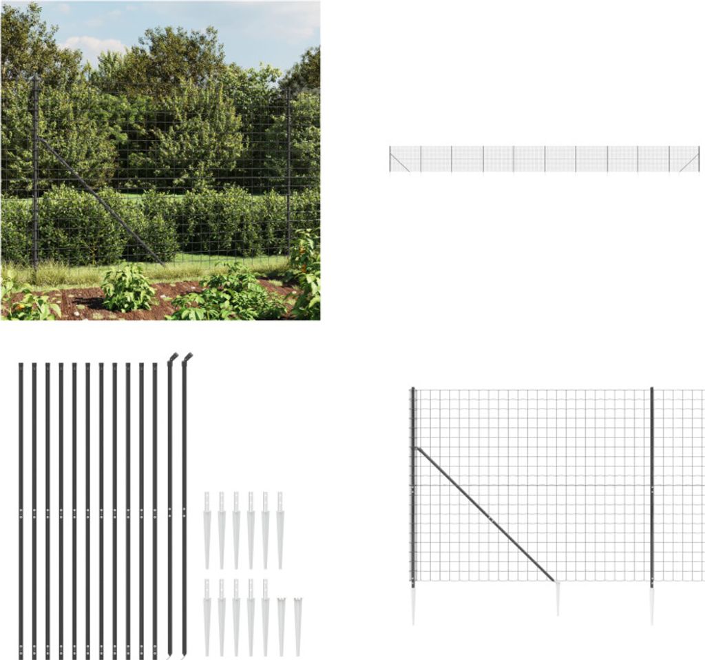 vidaXL Maschendrahtzaun mit Bodenhülsen Anthrazit 1,4x25 m - Maschendrahtzaun - Maschendrahtzäune - Gartenzaun - Drahtzaun