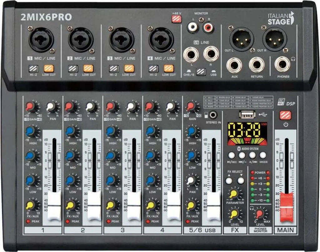 Italian Stage 2 MIX6 PRO Table de mixage analogique compacte à 6 canaux
