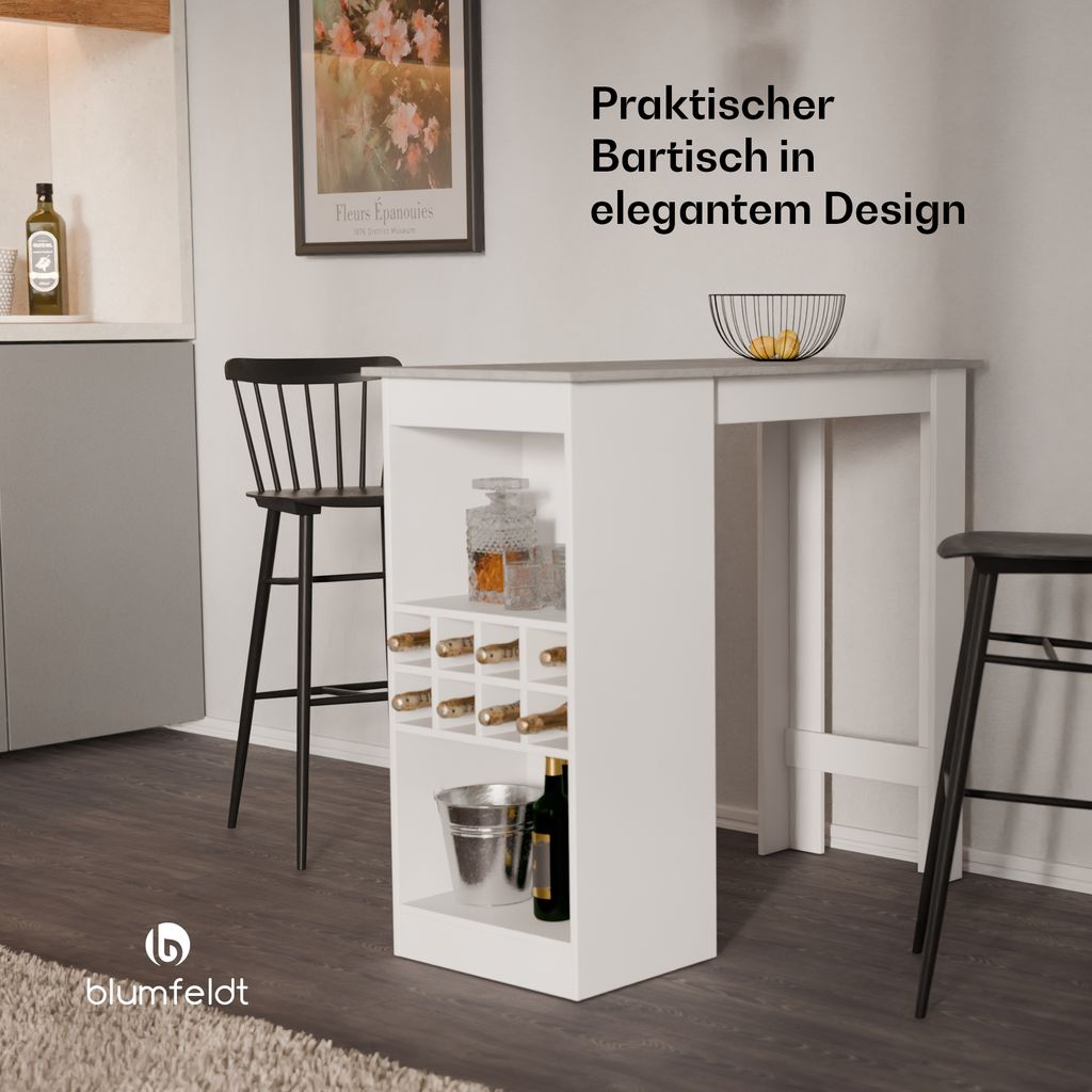 Klarstein Bartisch, Stehtisch für Küche, 110cm Massivholz Tisch, Bistro & Bar Stehtisch Rechteckig, Kleiner Holz-Bartisch, Hochtisch mit 3 Verste...