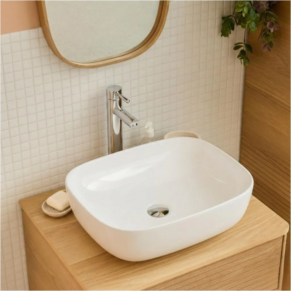 DIEGO Lavabo Ovale da Appoggio in Vetroceramica: Design Minimal 48cm