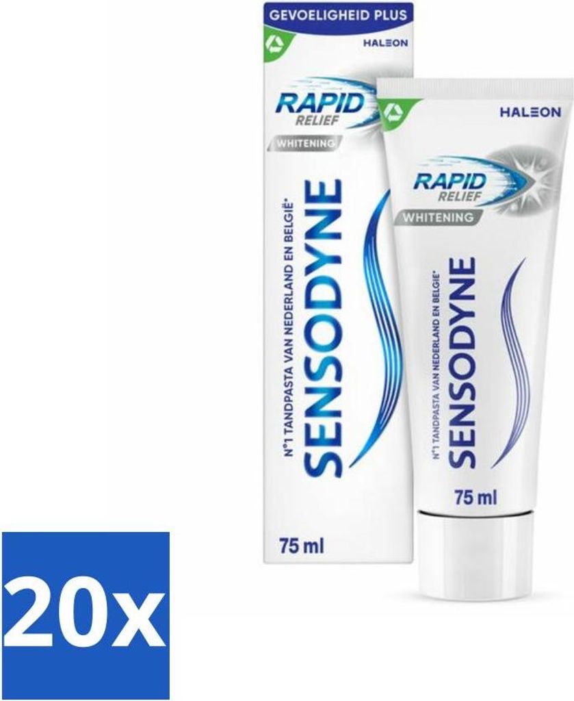 Sensodyne Zahnpasta – Rapid Relief Whitening – Schnelle Linderung von Zahnempfindlichkeit – 75 ml - Vorteilspack - 20 Stücke