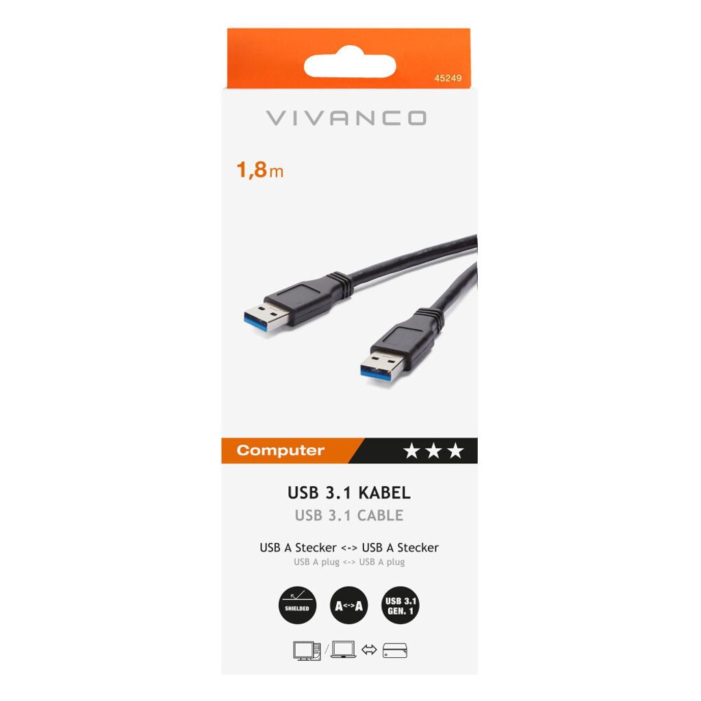 USB 3.1 Gen.1 Anschlusskabel USB 3.1 Type A <-> USB 3.1 Type A, 1,8m (