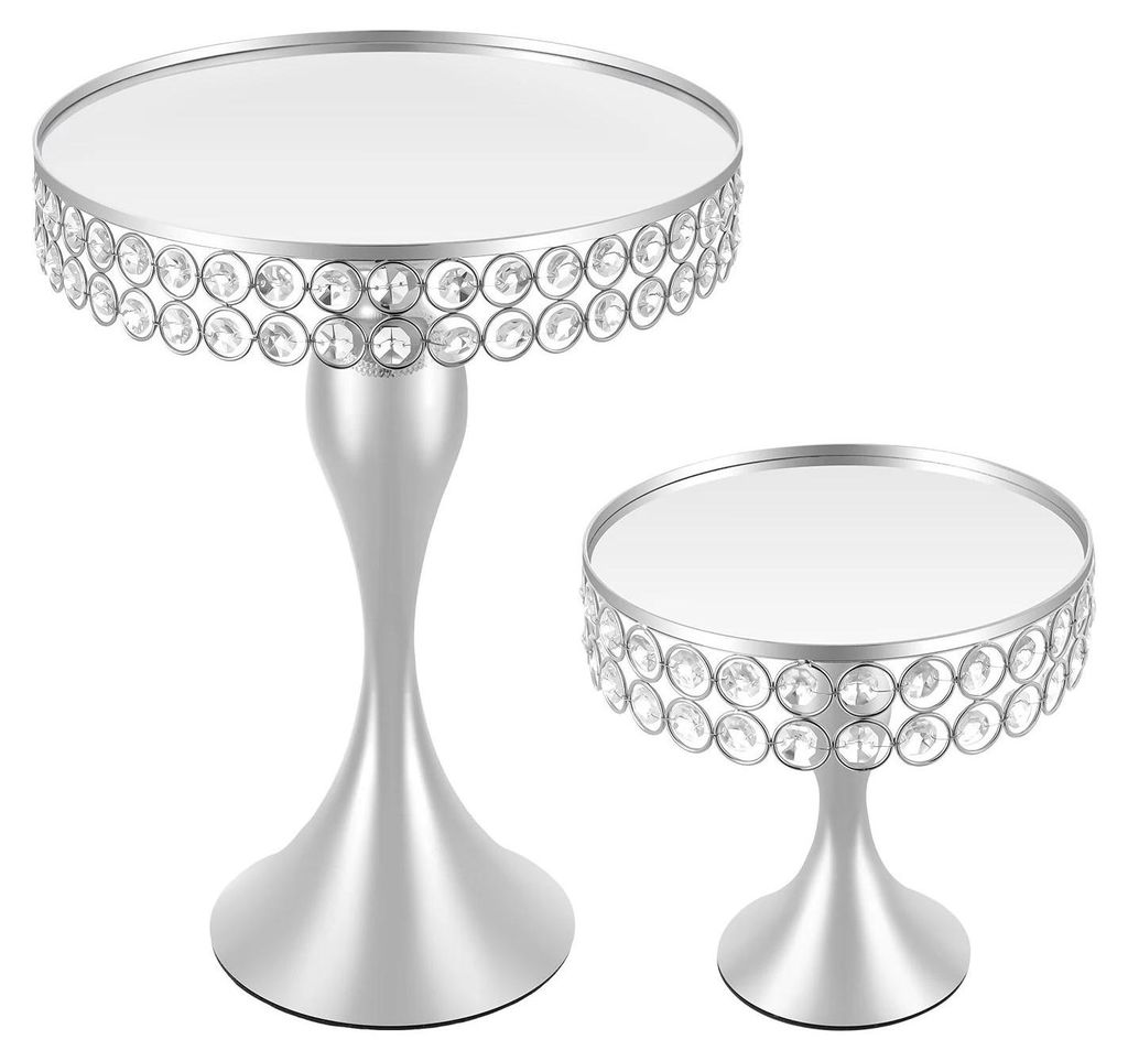 Tortenständer-Set - Dessert- & Cupcake-Ständer - 11-teilig - Eisen/Glas/Acryl - Galvanisiert - Mit Tabletts & Zuckerdose - Silber