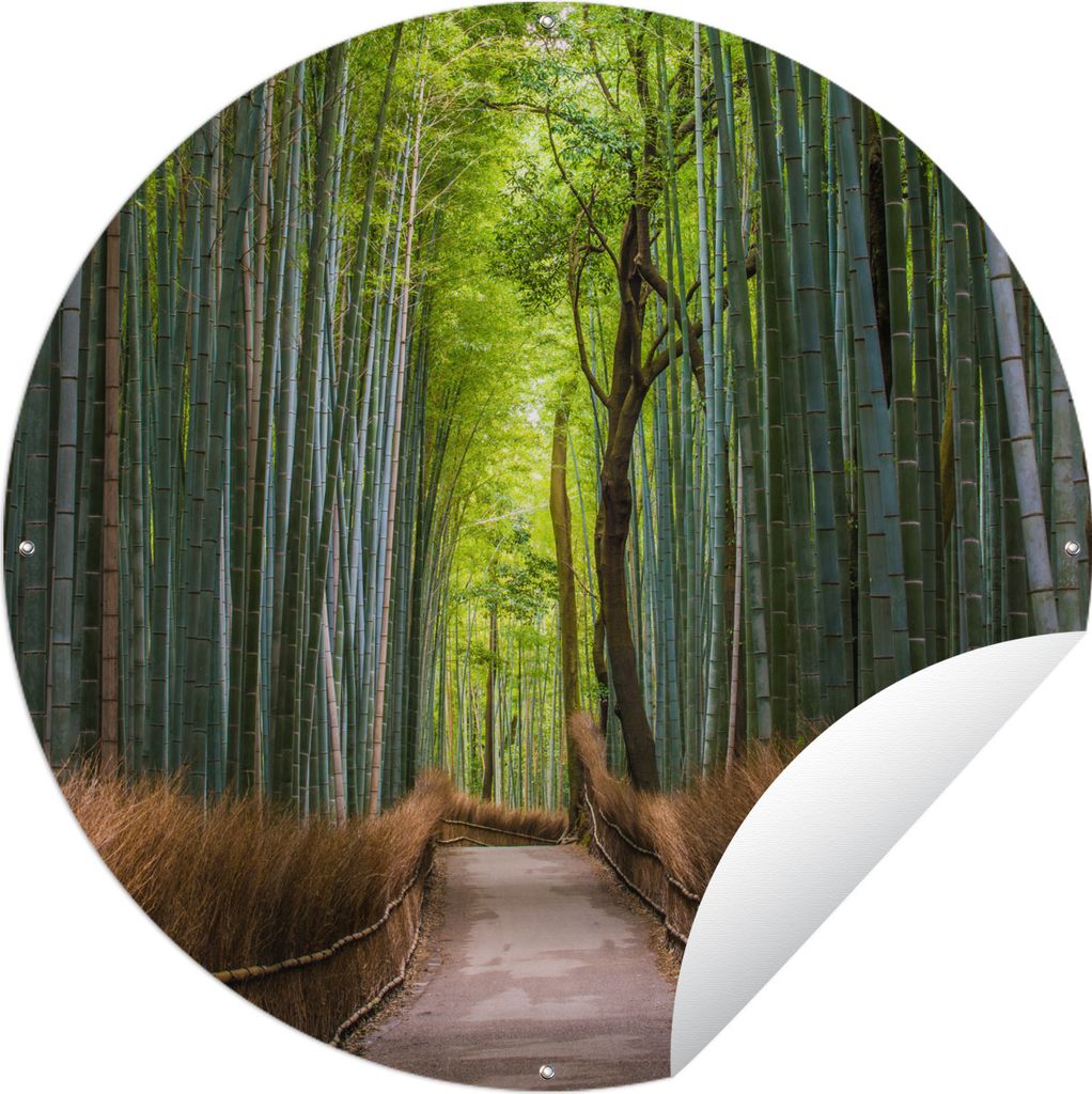 MuchoWow Gartenposter Rund - Bambuswald von Arashiyama in Japan Wanderweg - Ø 90 cm - Gartendeko